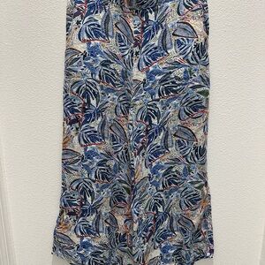 C&C California Blue and Green Leaf Print Wide Leg Ankle Pants